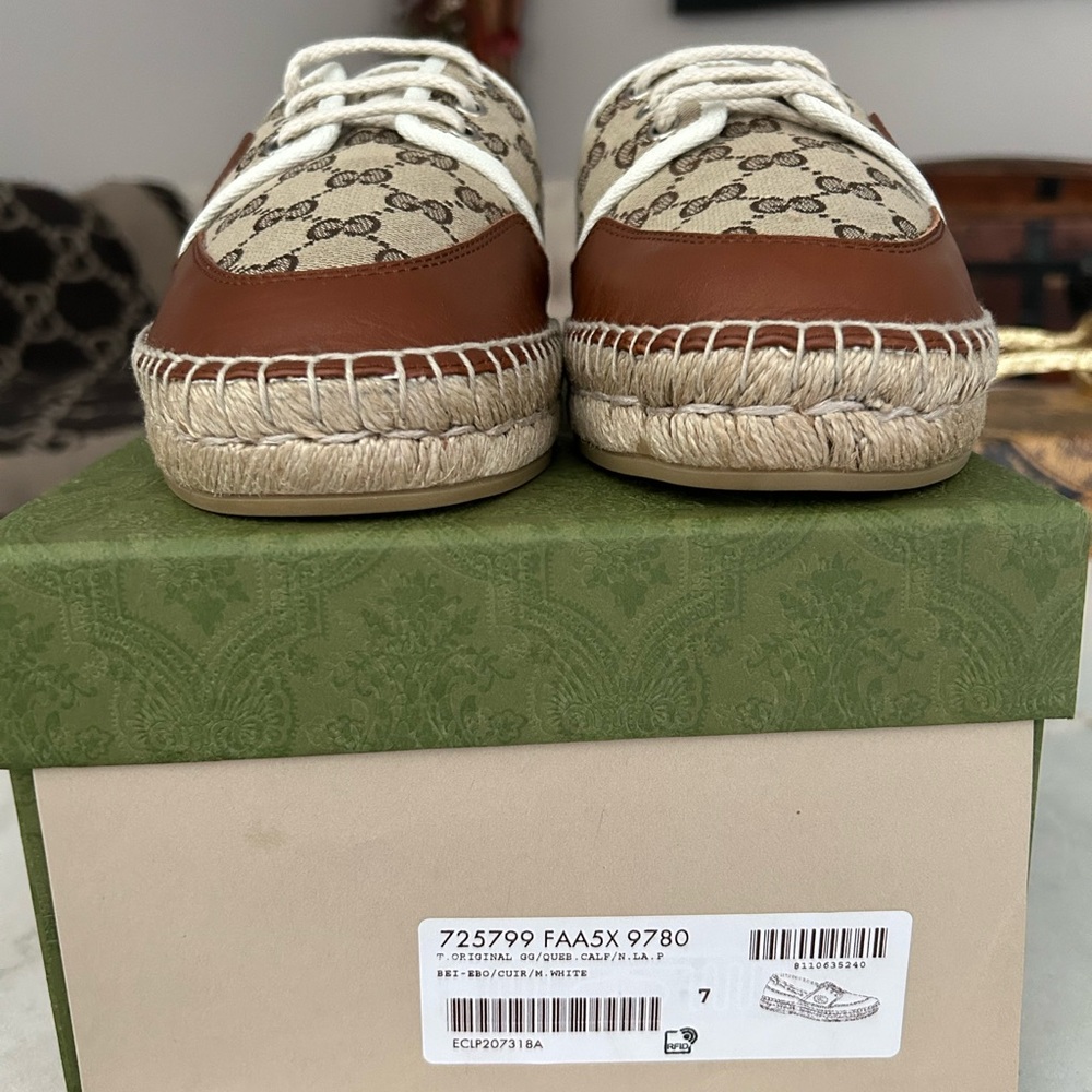 AUTHENTIC GUCCI GG LOAFER ESPADRILLES BEIGE MONOGRAM GG 7 (USA SZ 8) 725799 - Picture 10 of 16
